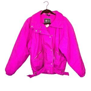 VINTAGE Tyrolia Head Jacket Wome S Fuschia Pink Full Zip Ski Bomber Buckle Retro